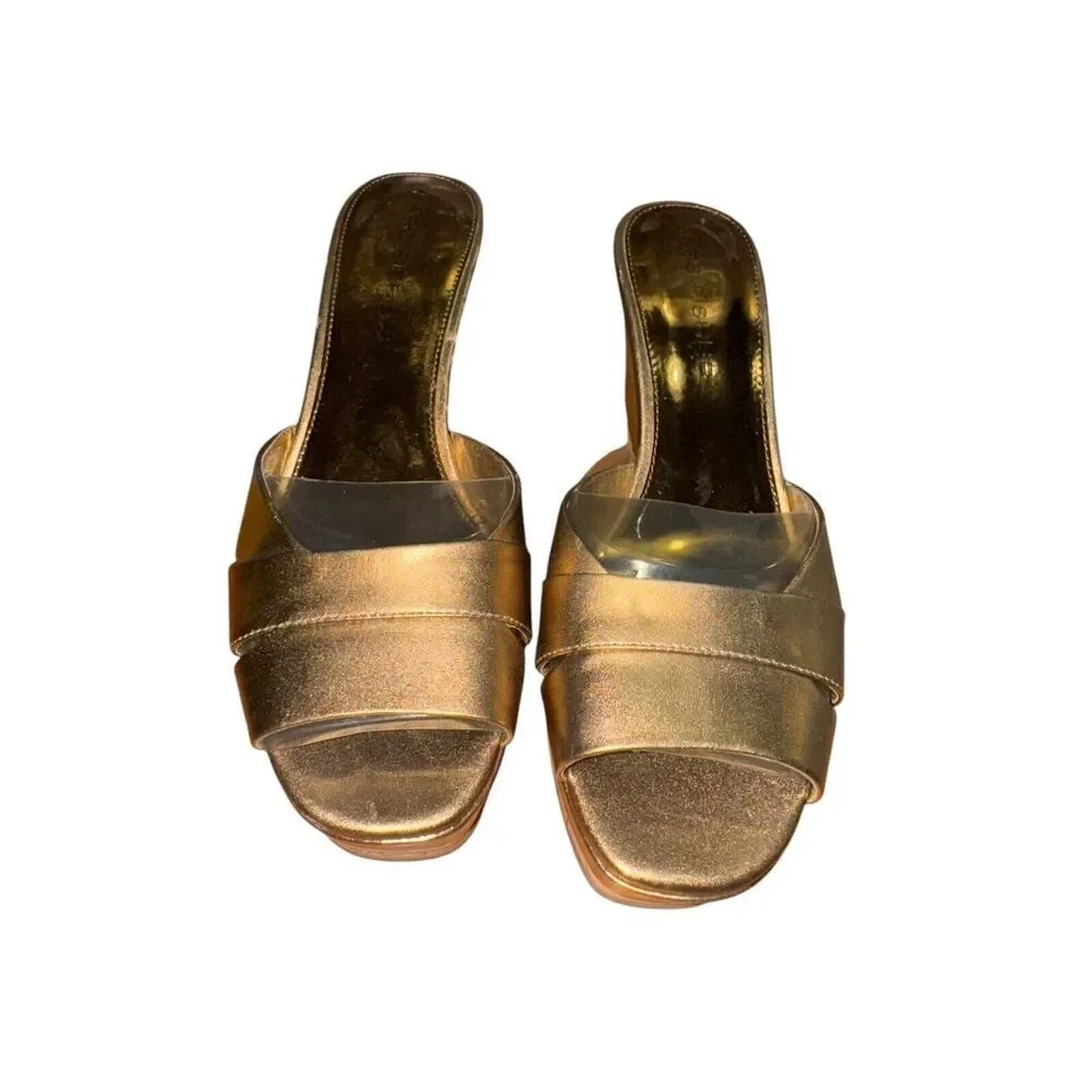Marc Fishers Golden Platform Sandal with cork sole great condition women's Sz 10